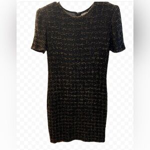 Papell Boutique Evening Silk Black & Gold Beaded Short Sleeve Luxury Dress Sz 6P
